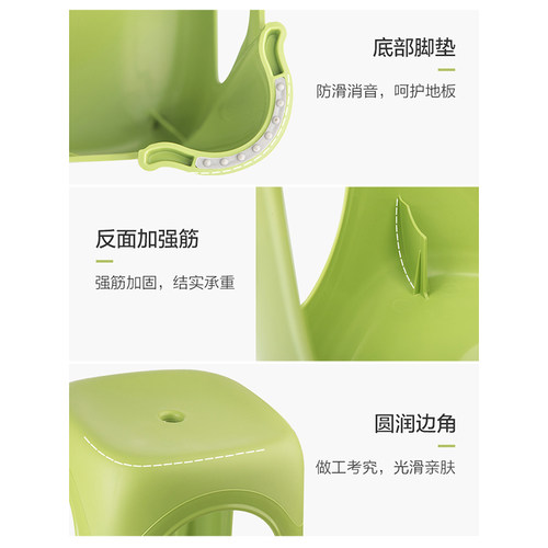 茶花彩色塑料凳子加厚板凳浴室宿舍办公家用方凳餐凳成人高凳中凳 - 图3