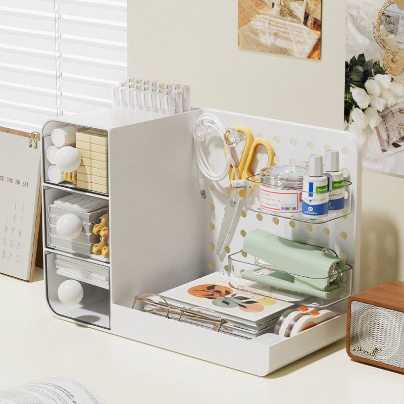 Multifunctional three-in-one desktop hole board storage box drawer storage rack office desk desk work station good stuff