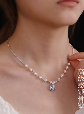轻奢小众碎银珍珠锁骨链送女友