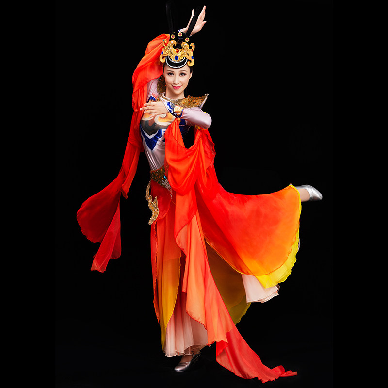 飞天乐舞敦煌舞蹈服飞天舞演出服装古典仙女千手观音舞蹈服装飘逸_虎窝淘