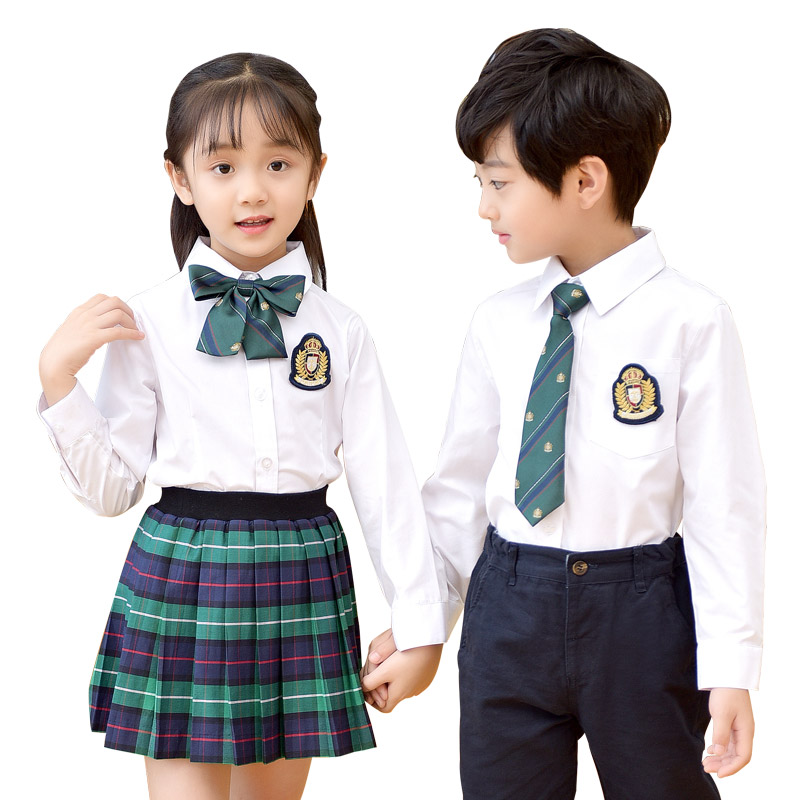 幼儿园园服韩版男女童装春秋季班服英伦学院风白色衬衫小学生校服-图3