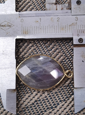 天然水晶天河石彩色原石菱形包边吊坠镀金边框手工项链毛衣链配件