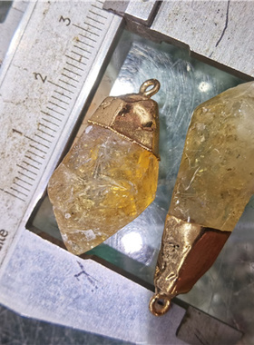 黄水晶切角不定形鎏边吊坠项链