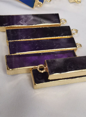 玛瑙紫晶长条鎏金边挂饰连接哭器