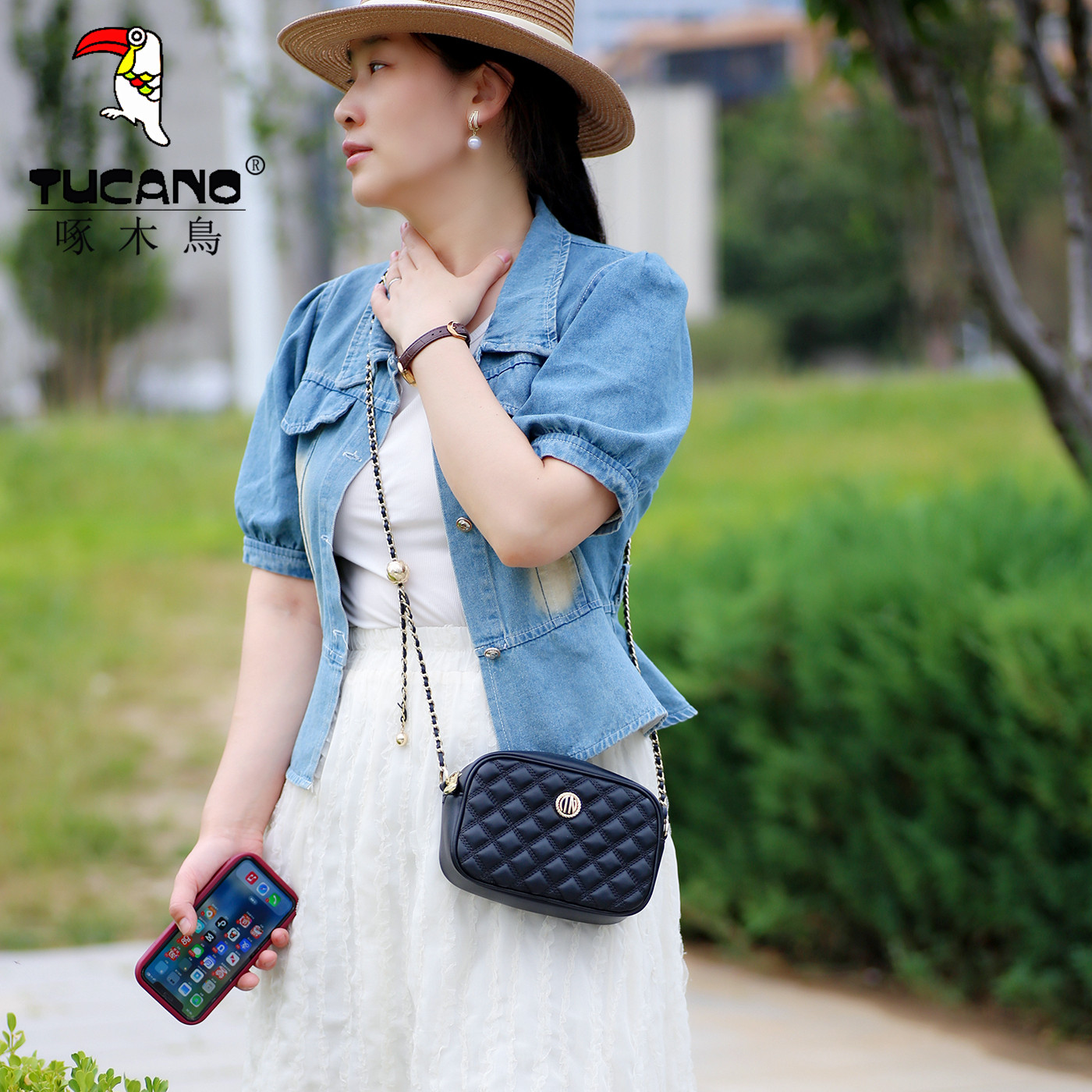 啄木鸟女包2025新款菱格链条包小方包真皮轻便手机包单肩斜挎包潮,淘宝优惠券,粉丝福利购,淘宝优惠卷