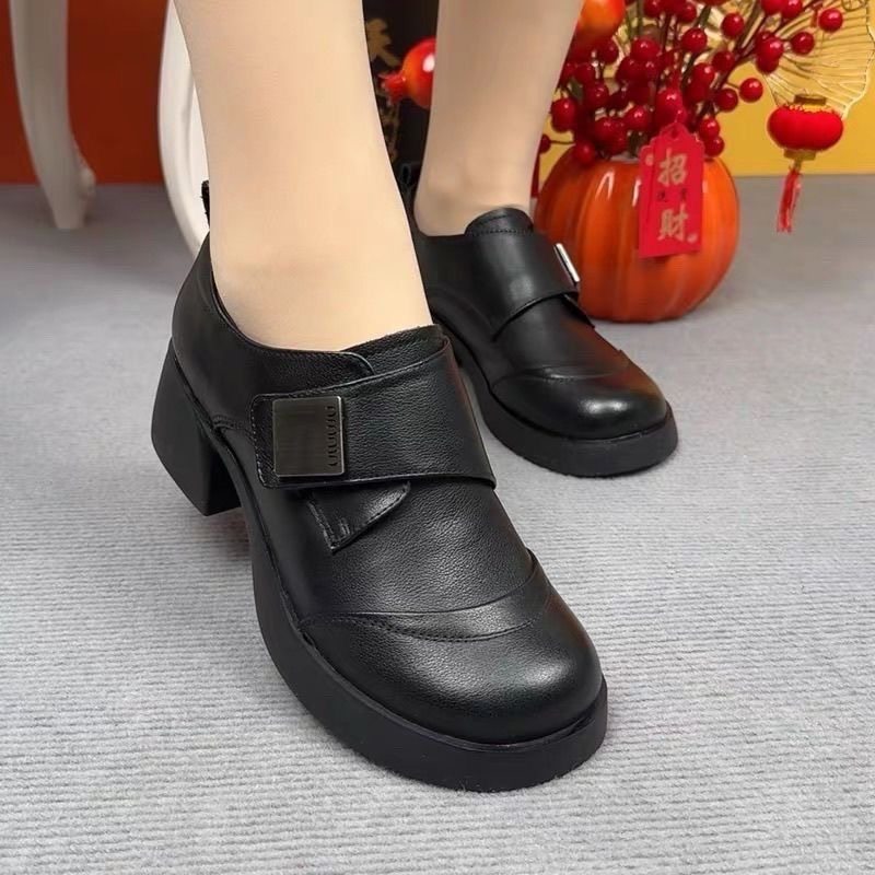 2026春季新款真皮单鞋女粗跟厚底防滑休闲深口百搭小皮鞋妈妈鞋,淘宝优惠券,粉丝福利购,淘宝优惠卷