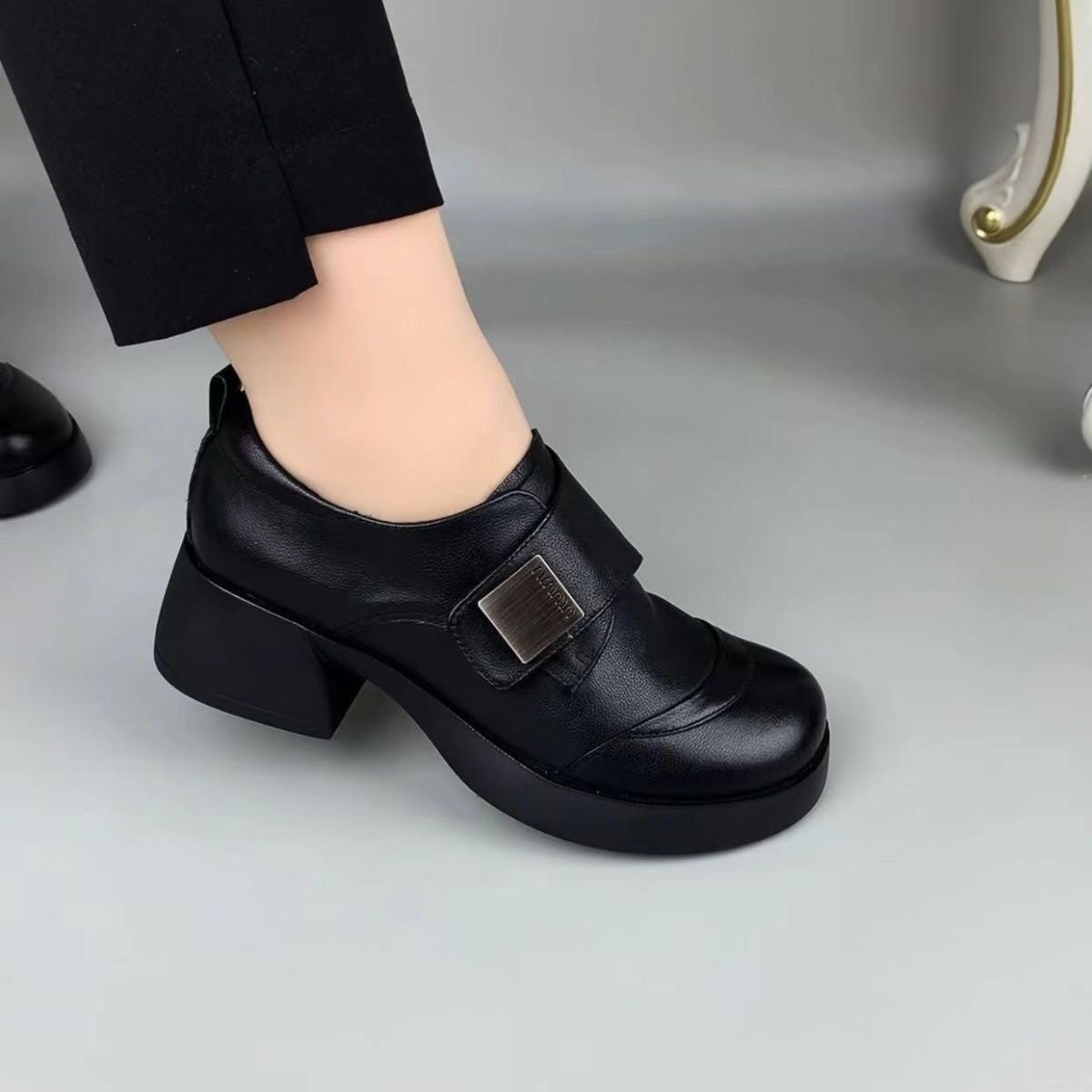 2026春季新款真皮单鞋女粗跟厚底防滑休闲深口百搭小皮鞋妈妈鞋,淘宝优惠券,粉丝福利购,淘宝优惠卷
