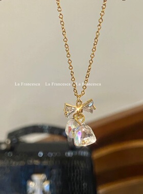 Chris 韩国简约可爱夏日铃兰法式水晶蝴蝶结铃铛项链甜美少女感