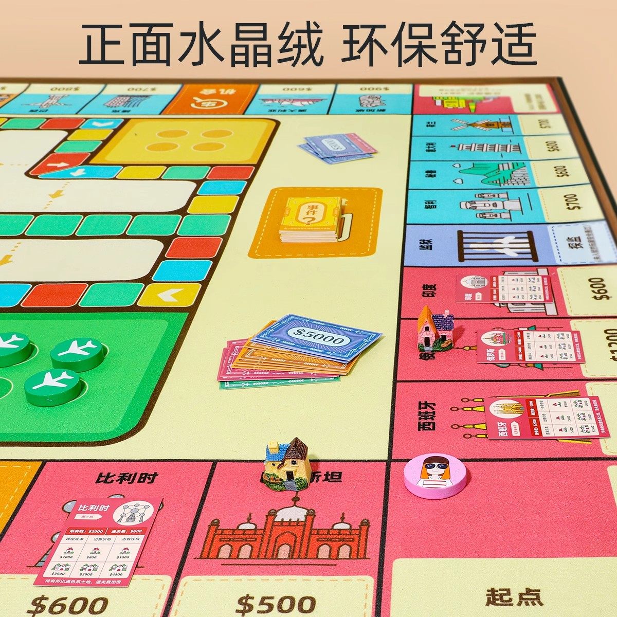 富豪大亨大富翁世界之旅桌游豪华版儿童游戏成人飞行棋二合一地毯,淘宝优惠券,粉丝福利购,淘宝优惠卷