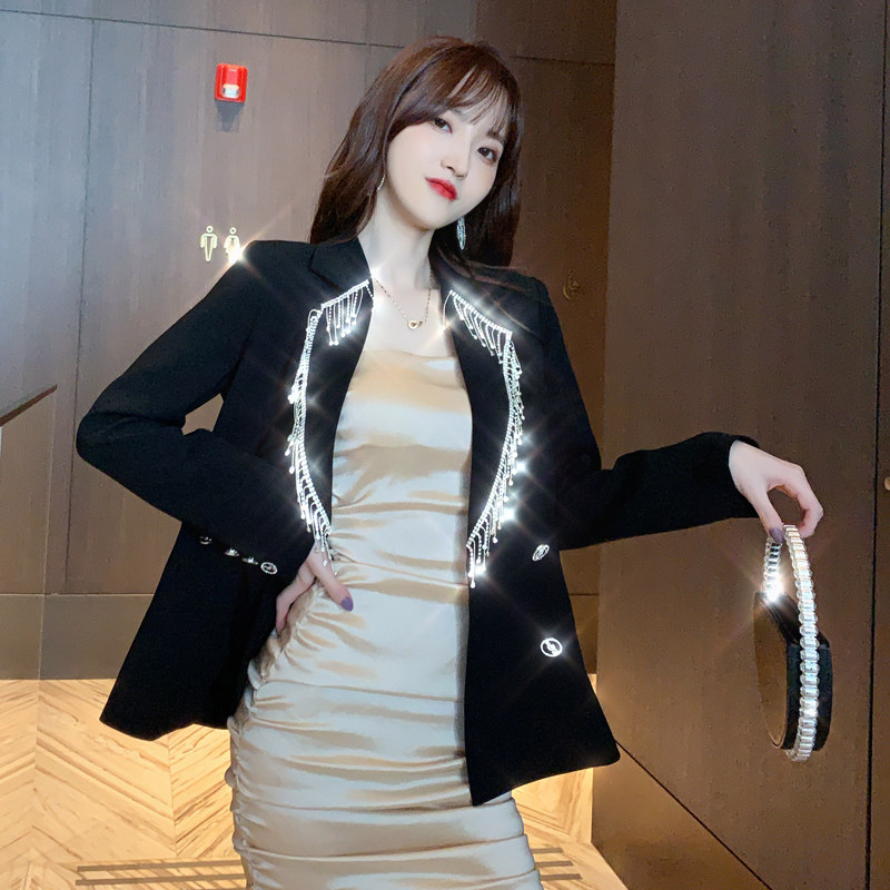 网红blingbling西装外套镶钻闪闪亮 紫嫣红藤短外套