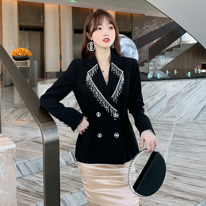 网红blingbling西装外套镶钻闪闪亮 紫嫣红藤短外套