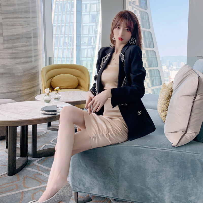 网红blingbling西装外套镶钻闪闪亮 紫嫣红藤短外套