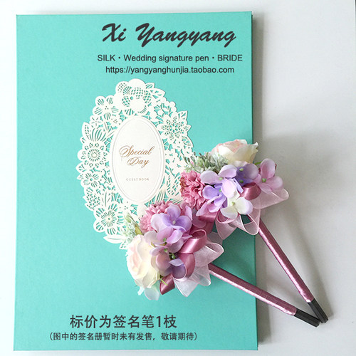 婚礼签到笔创意个性商务笔毕业礼签名笔粉白玫瑰仿真花银灰教师节 - 图1
