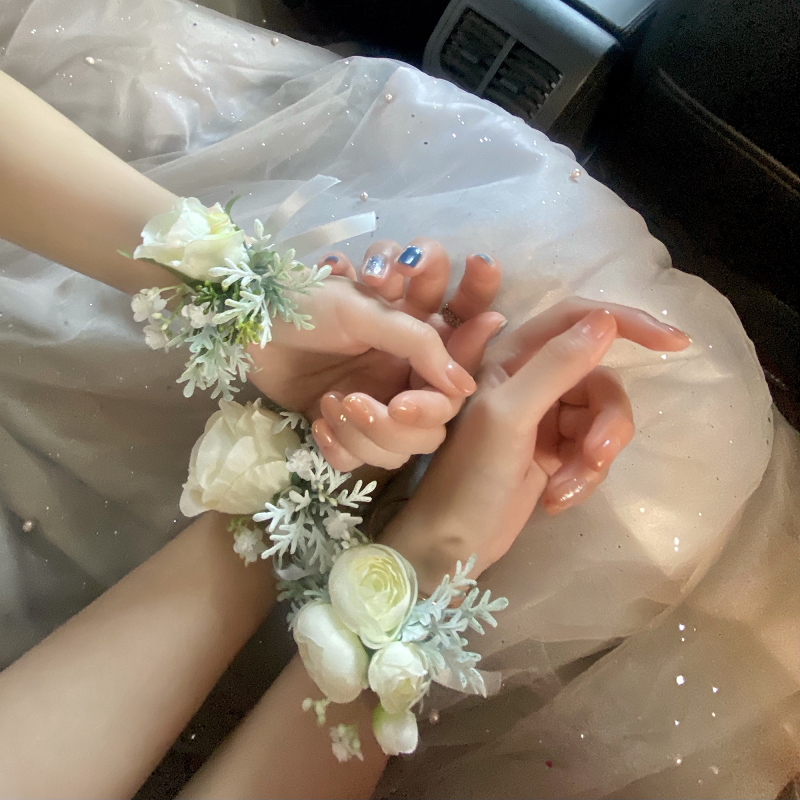 欧式银灰手腕花胸花白玫瑰铃兰襟花新娘伴娘姐妹手花结婚礼摄影 - 图1