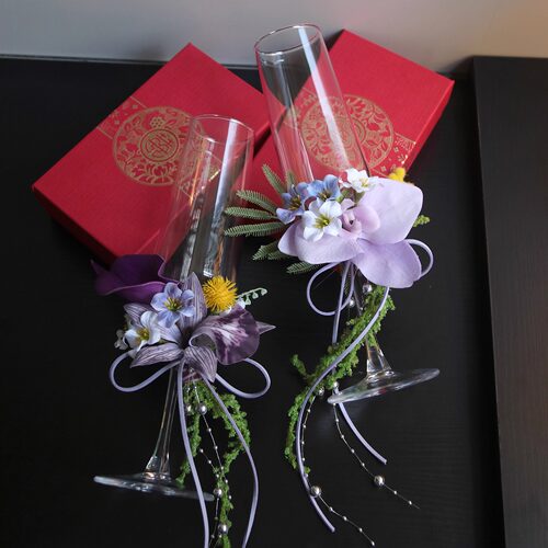 敬酒杯装饰仿真花 氛围感好物结婚摄影活动庆典仪式摆件胸花 紫 - 图2