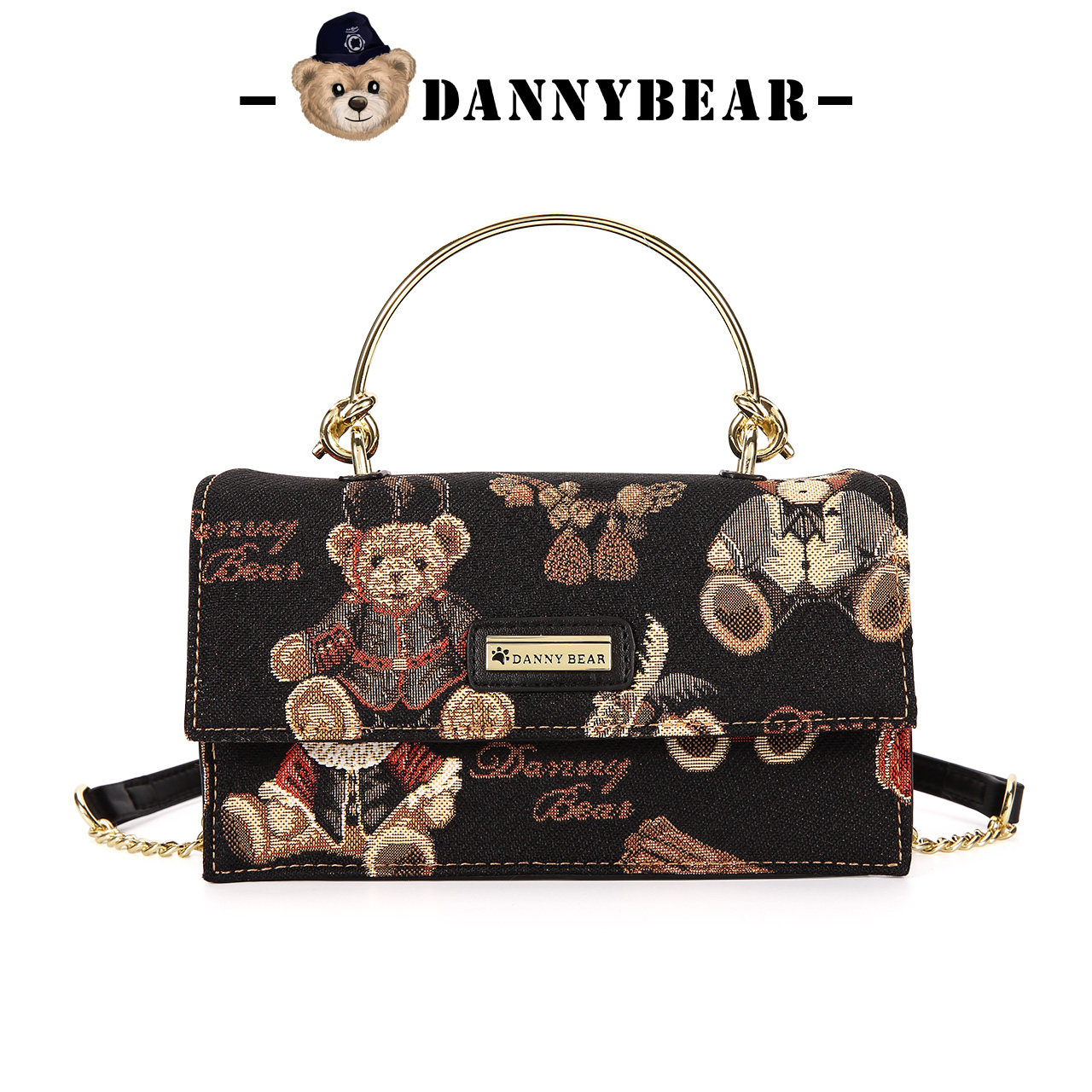 丹尼熊手拎2022新品可爱小熊小挎包 丹尼熊箱包女士包袋