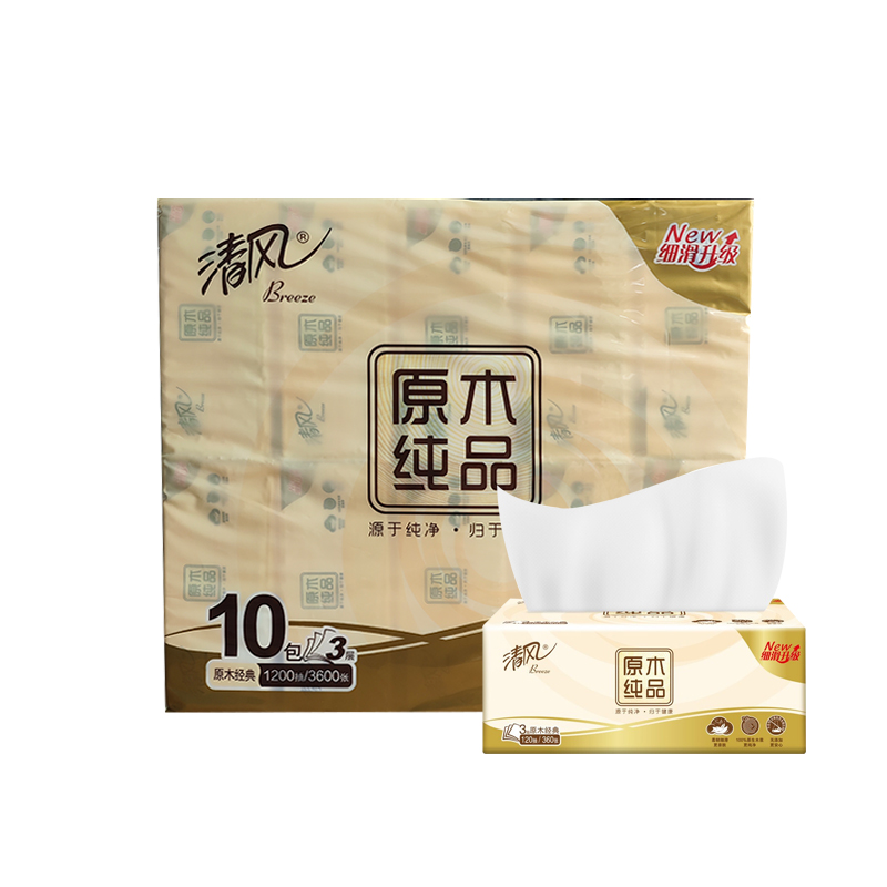 清风BRA4SCN1原木纯品抽纸120抽10包/提软包装餐巾纸面巾纸实惠装 - 图3