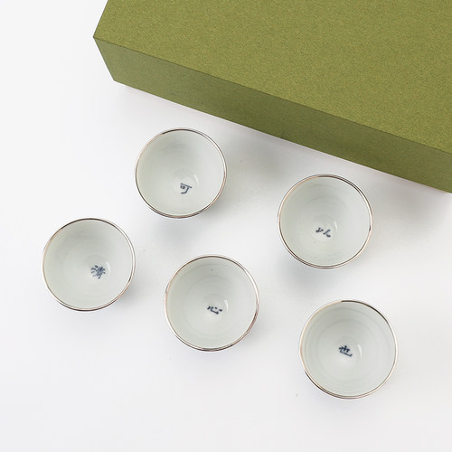 纯银999茶杯包银杯纯手工景德镇白瓷杯主人杯品茗杯套装茶杯 清新 - 图2