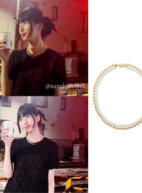 正品金属圆球双层叠戴珍珠项链