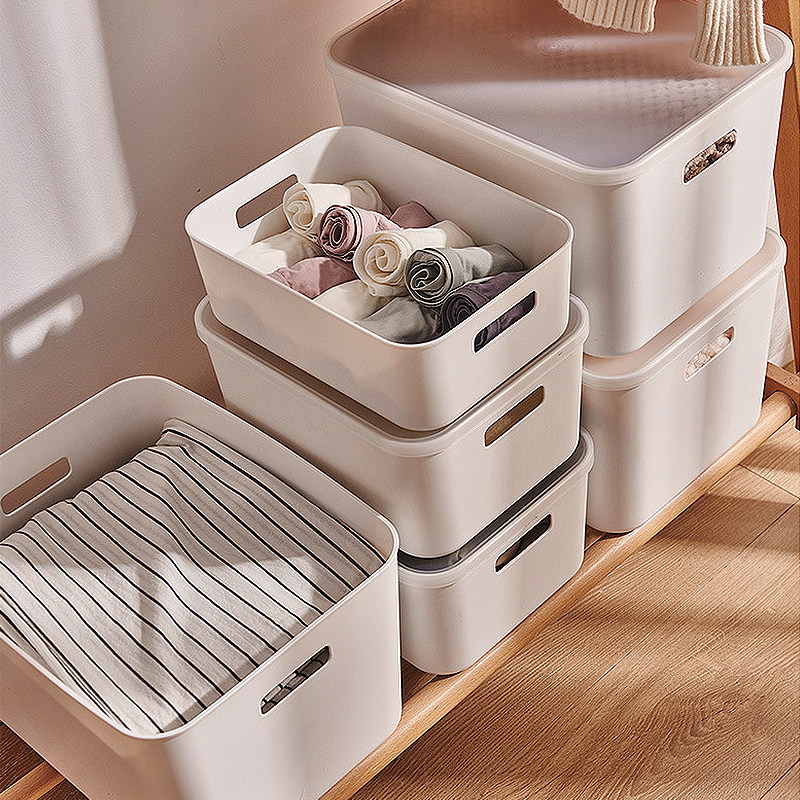 日式带盖收纳盒桌面杂物收纳筐家用厨房橱柜整理盒塑料储物盒子
