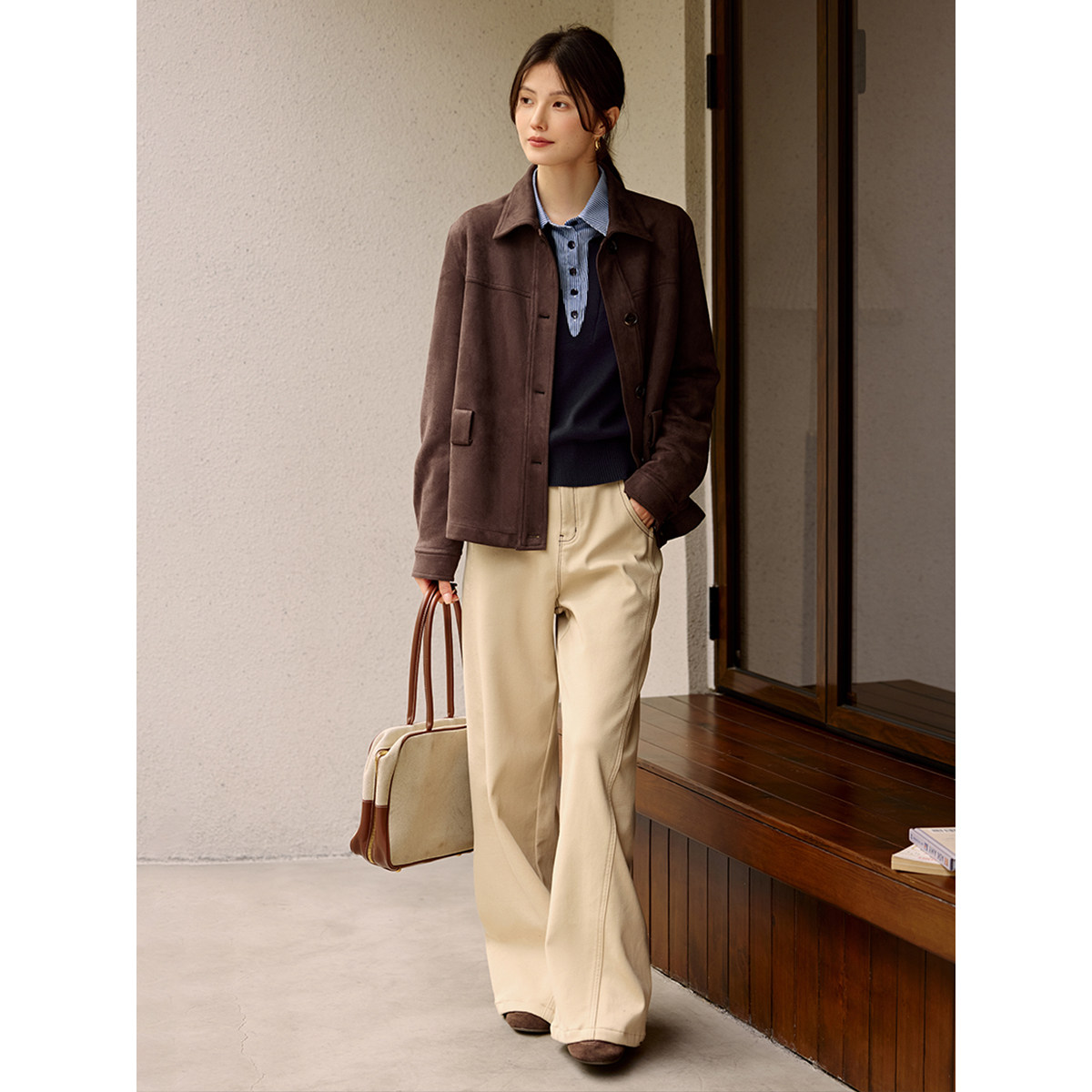 XWI欣未含羊毛条纹拼接假两件针织衫女2025秋冬优雅松弛短款上衣,淘宝优惠券,粉丝福利购,淘宝优惠卷