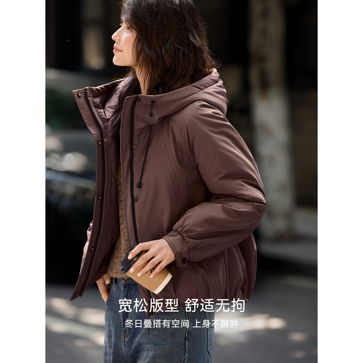 XWI欣未户外休闲连帽夹棉外套女冬季加厚保暖显瘦不臃肿红色棉服,淘宝优惠券,粉丝福利购,淘宝优惠卷