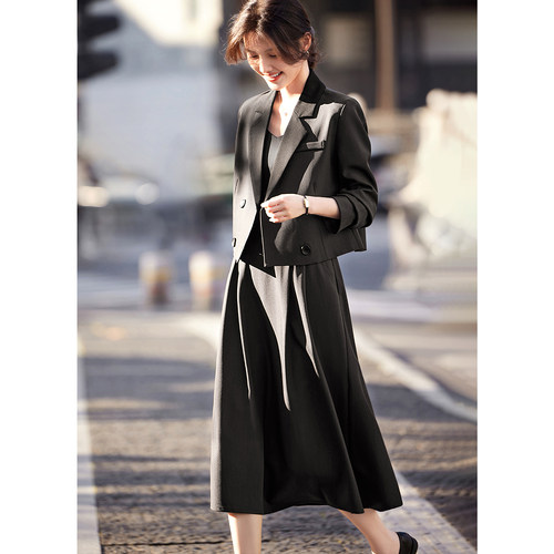 XWI/欣未休闲西装外套套装女春季通勤简约设计感西服半身裙两件套-图3