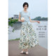 XWI XWI Xinwei seaside resort style knitted T-shirt printed skirt suit women's summer light spring style complete set