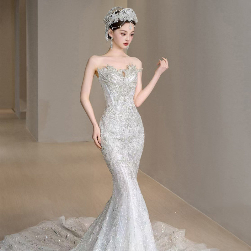 奢华主婚纱宫廷修身2024新款轻气质迎宾礼服法式鱼尾裙抹胸订婚裙,淘宝优惠券,粉丝福利购,淘宝优惠卷