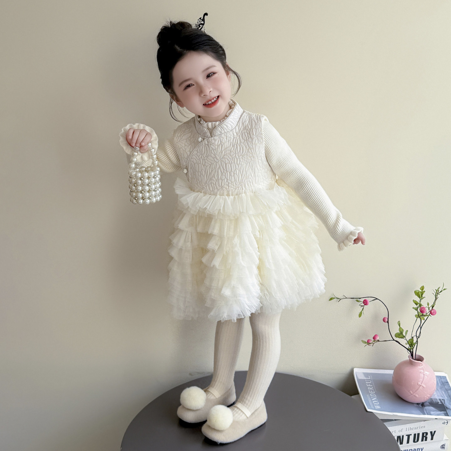 女童中国风连衣裙秋冬装2025新款粉嫩儿童女宝宝公主蛋糕裙子冬季,淘宝优惠券,粉丝福利购,淘宝优惠卷