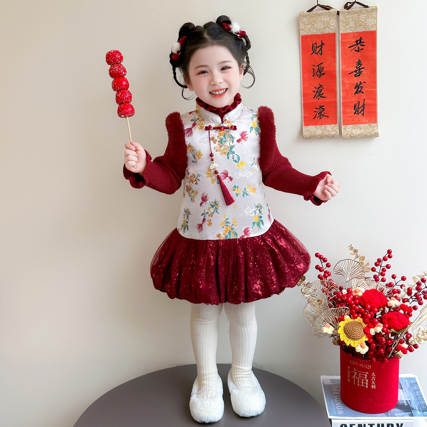 女童连衣裙冬季2025新款儿童女宝宝红色锦鲤中国风旗袍裙子拜年服,淘宝优惠券,粉丝福利购,淘宝优惠卷