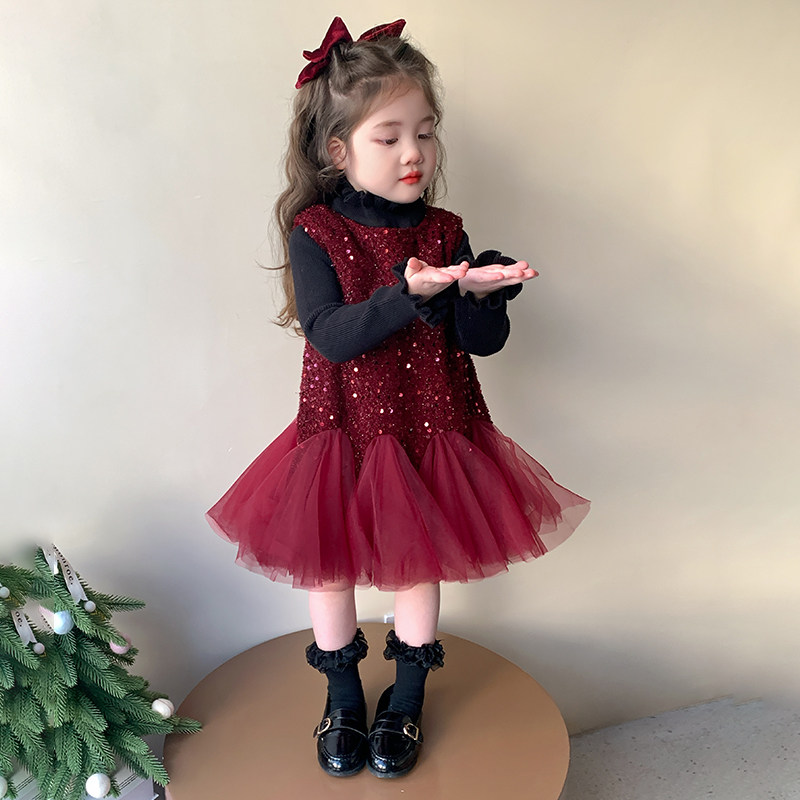 女童亮片连衣裙冬装儿童冬季拜年服过年服喜庆新年红色女宝宝裙子,淘宝优惠券,粉丝福利购,淘宝优惠卷