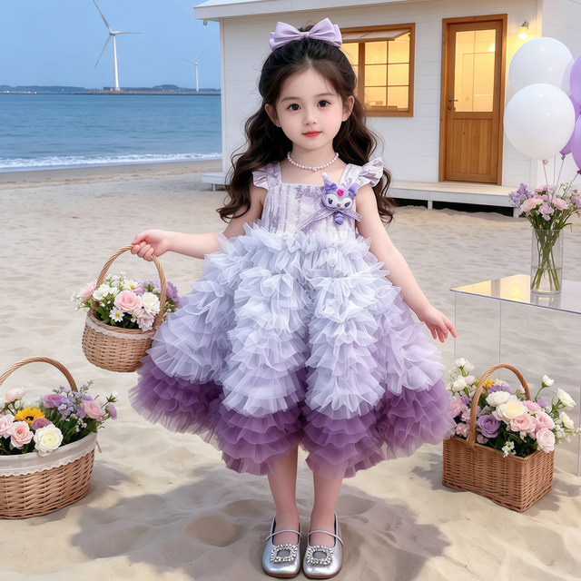 ເດັກຍິງ Kuromi Summer Mesh Cake Dress Princess