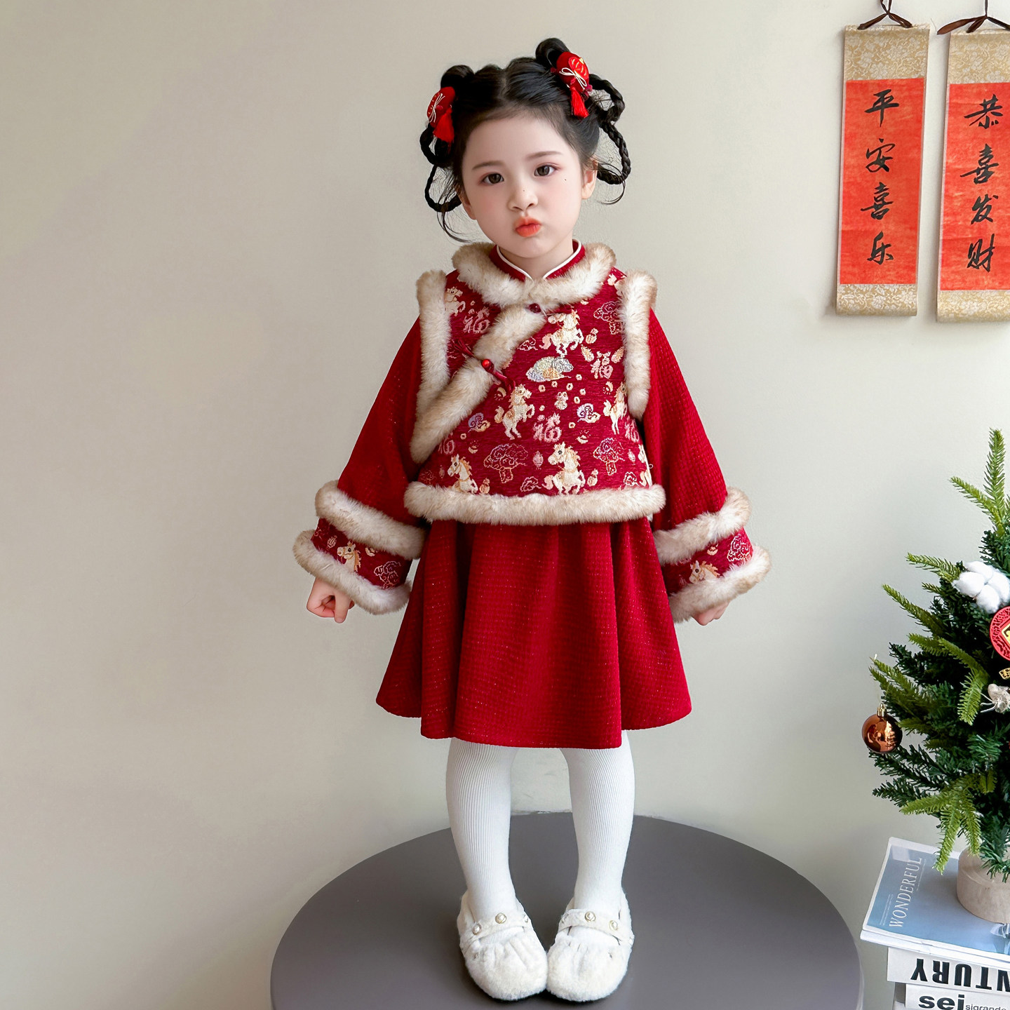 女童连衣裙小马儿童冬季拜年服新年过年衣服装红色女宝宝裙子冬装,淘宝优惠券,粉丝福利购,淘宝优惠卷