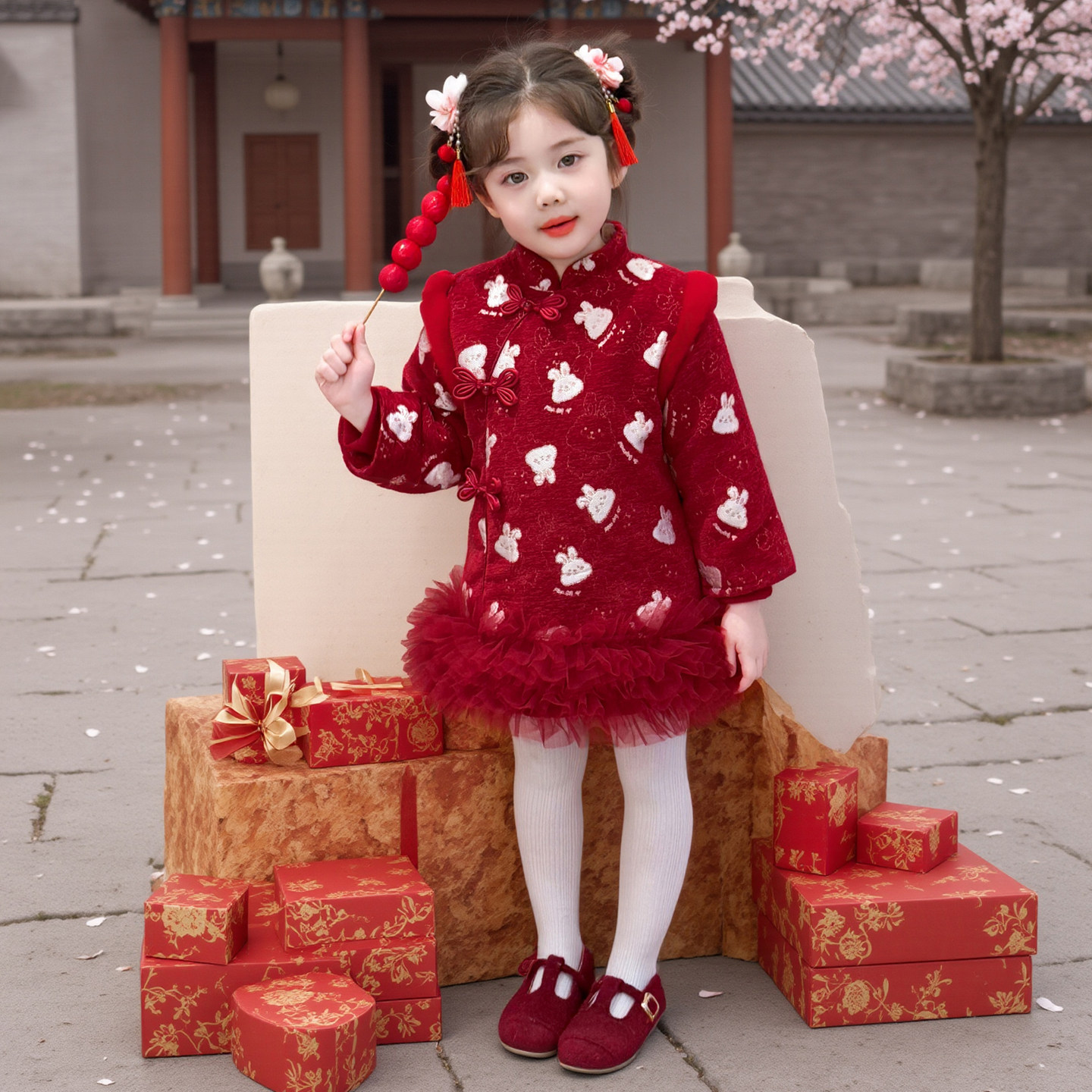 女童连衣裙冬季2025新款儿童宝宝新年装喜庆中国风旗袍裙子拜年服,淘宝优惠券,粉丝福利购,淘宝优惠卷