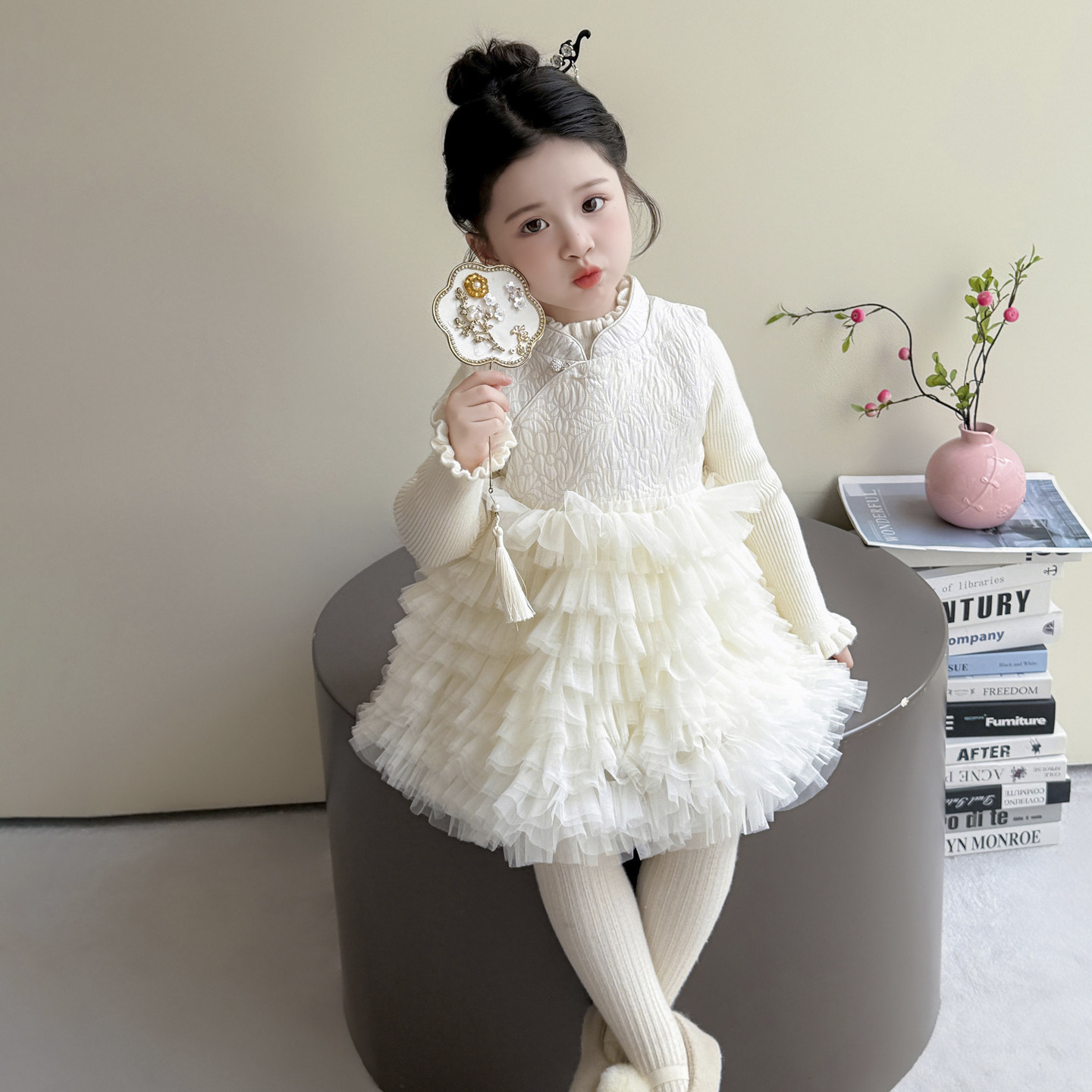 女童中国风连衣裙秋冬装2025新款粉嫩儿童女宝宝公主蛋糕裙子冬季,淘宝优惠券,粉丝福利购,淘宝优惠卷