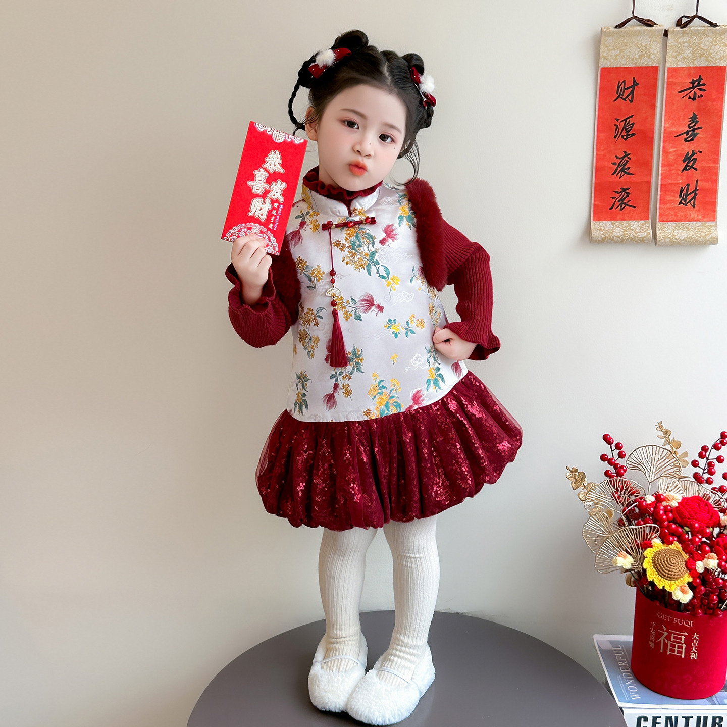 女童连衣裙冬季2025新款儿童女宝宝红色锦鲤中国风旗袍裙子拜年服,淘宝优惠券,粉丝福利购,淘宝优惠卷