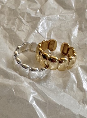 韩国椭圆形s925纯银戒指女时尚简约风手饰小众设计感亮面活口素圈