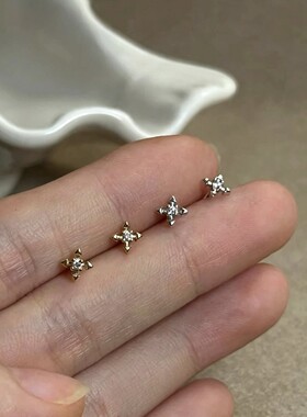 S925银镀18K金箭头十字架螺丝拧口耳钉个性小众百搭ins风耳环耳饰