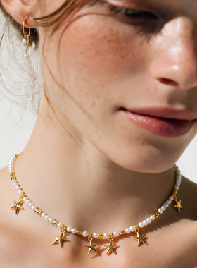 淡水珍珠五角星锁骨项链原创小众