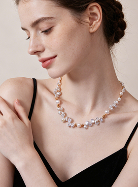 巴洛克淡水珍珠金色不规则锁骨链