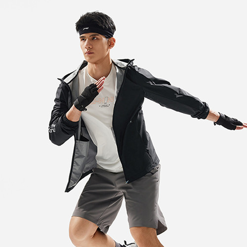 李宁风衣男夏健身系列时尚舒适简约常规连帽运动风衣AFDU409-B品 - 图0