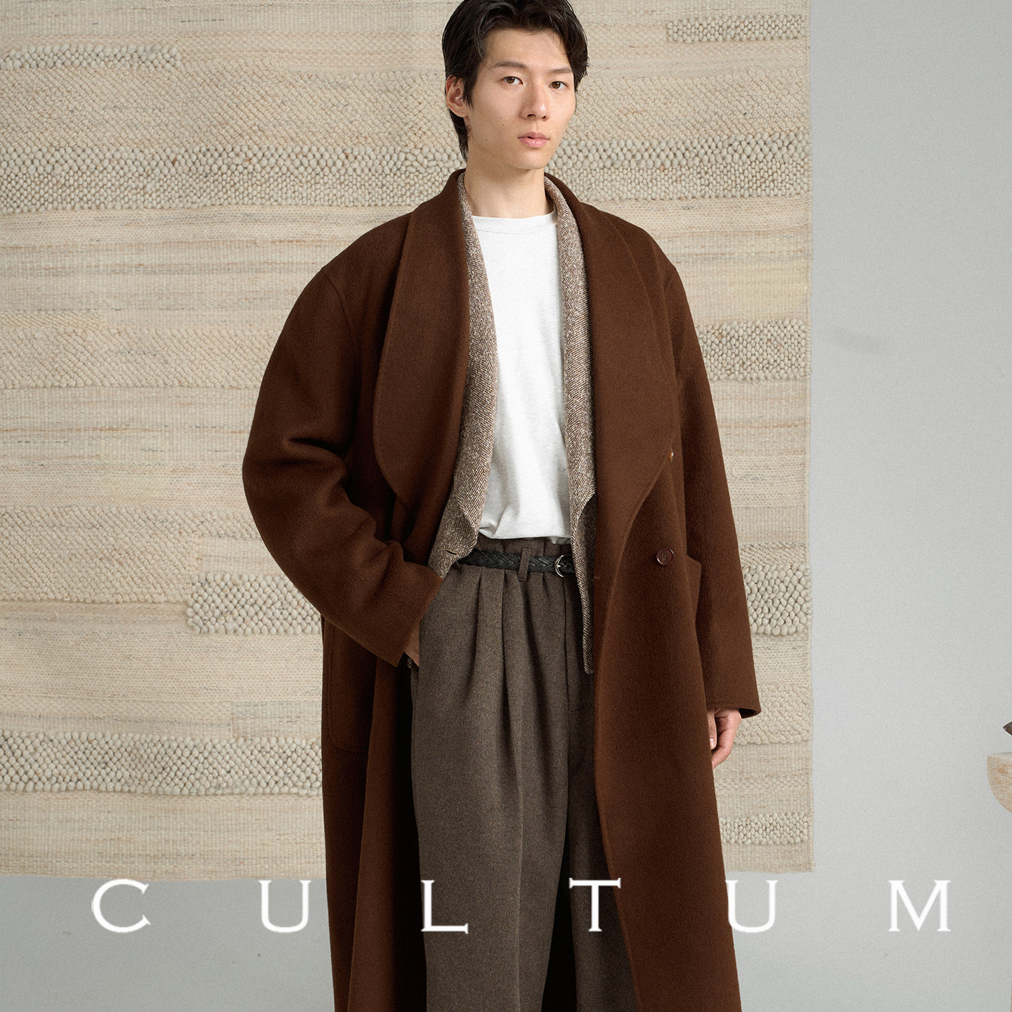 【驼绒羊毛】CULTUM青果领宽松过膝长款双面呢大衣男毛呢外套,淘宝优惠券,粉丝福利购,淘宝优惠卷