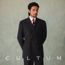 CULTUM 1930s retro thickened 453g heavy vertical striped suit suit mens double-row buttoned up collar suits