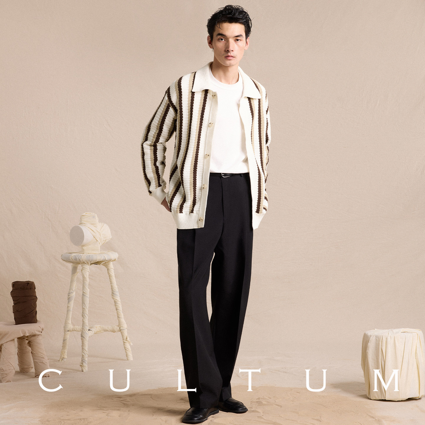 【100%纯棉】CULTUM宽松款翻领针织衫男士镂空系扣休闲慵懒开衫,淘宝优惠券,粉丝福利购,淘宝优惠卷