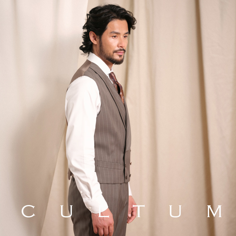 【澳洲羊毛】CULTUM复古银行家竖条纹青果领双排扣婚礼西服马甲男,淘宝优惠券,粉丝福利购,淘宝优惠卷