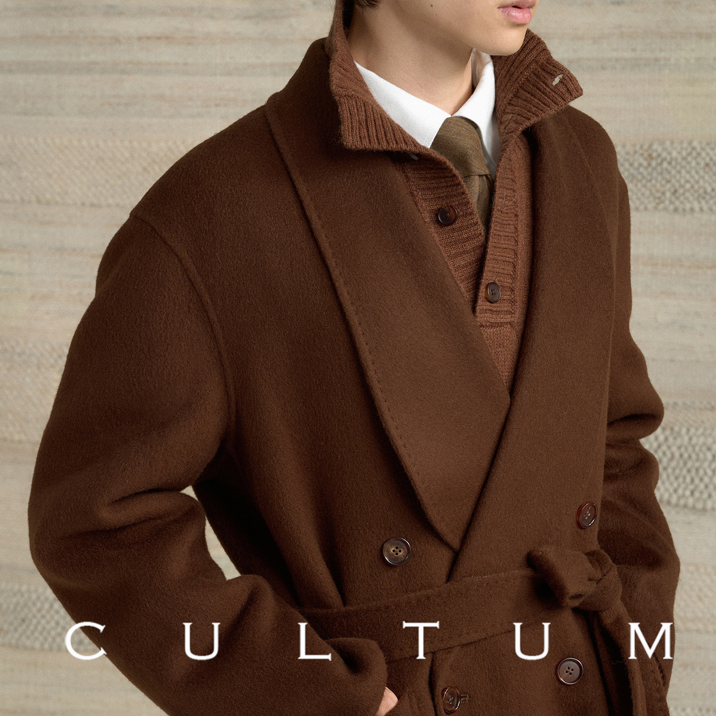 【驼绒羊毛】CULTUM青果领宽松过膝长款双面呢大衣男毛呢外套,淘宝优惠券,粉丝福利购,淘宝优惠卷