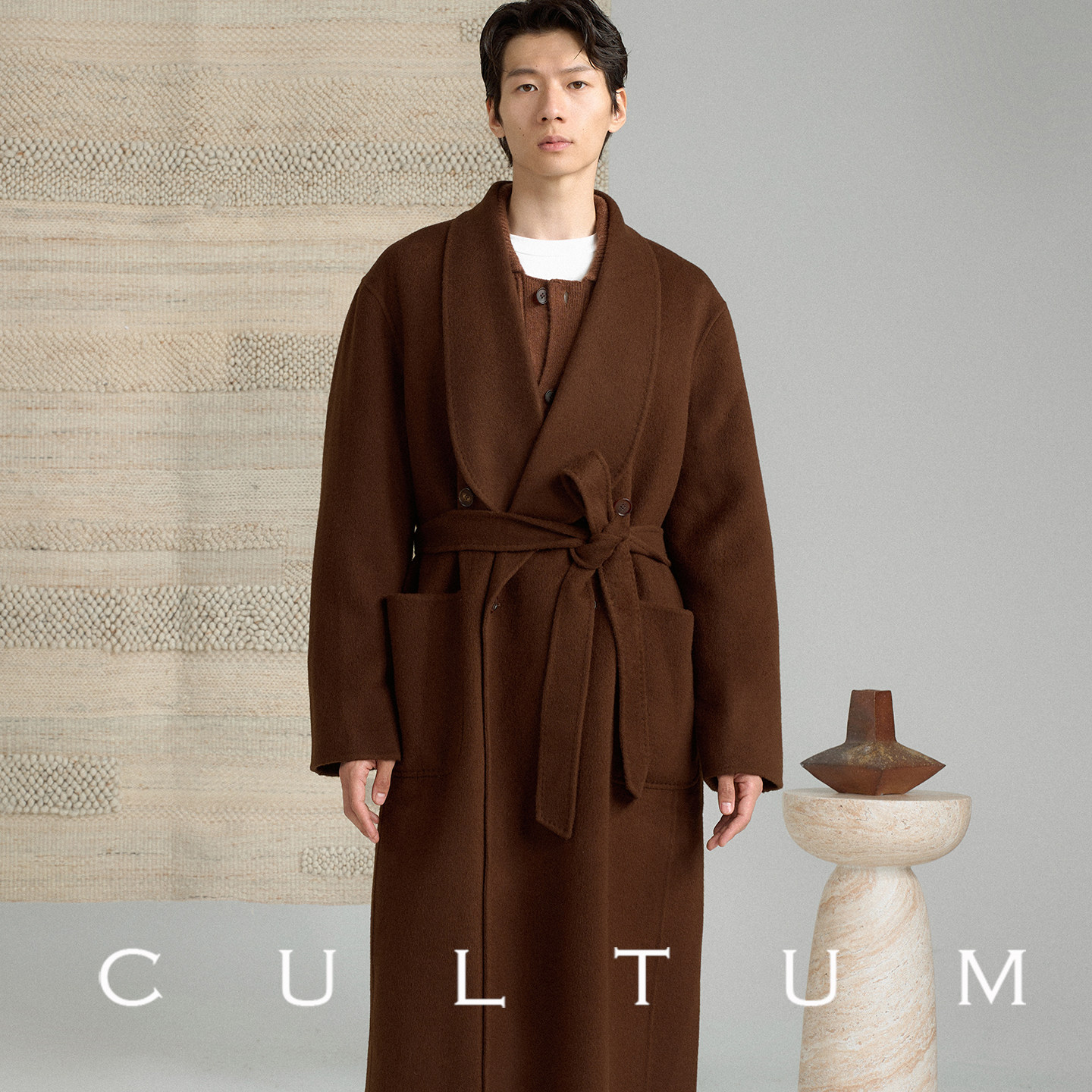 【驼绒羊毛】CULTUM青果领宽松过膝长款双面呢大衣男毛呢外套,淘宝优惠券,粉丝福利购,淘宝优惠卷