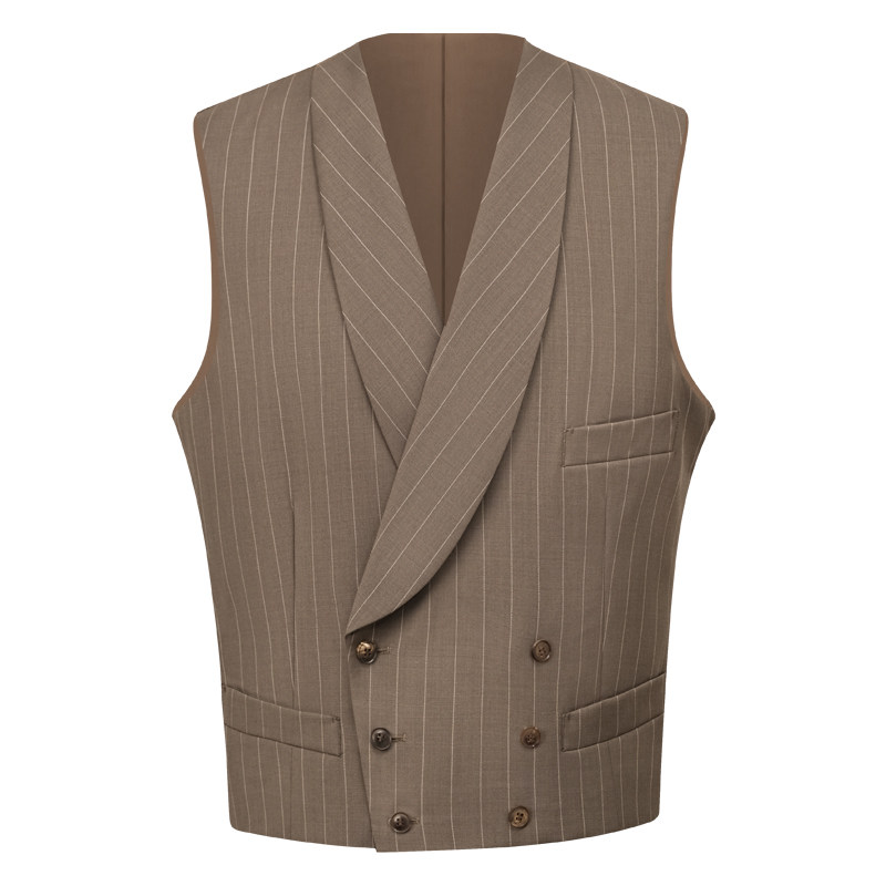 【澳洲羊毛】CULTUM复古银行家竖条纹青果领双排扣婚礼西服马甲男,淘宝优惠券,粉丝福利购,淘宝优惠卷