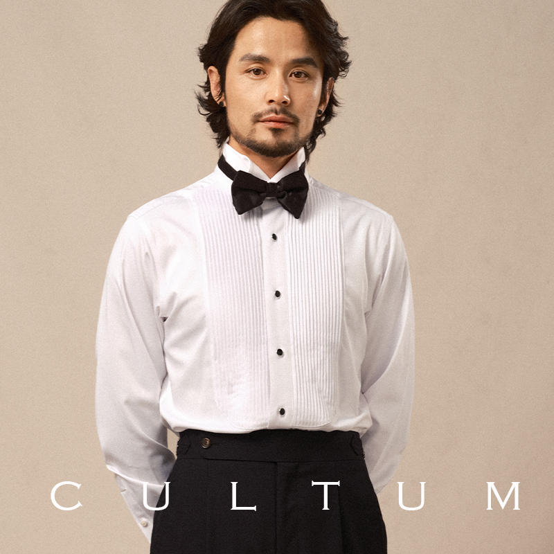 CULTUM ONE DAY法式叠袖口机翼领宴会礼服衬衫男长袖风琴褶皱衬衣